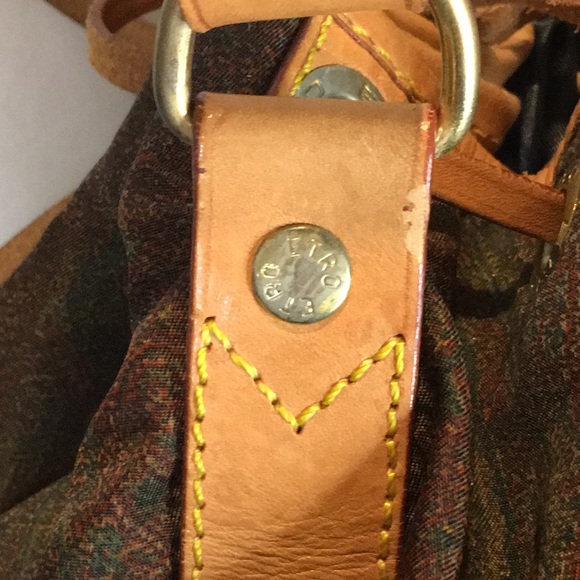 W ETRO Milano Red Paisley Nylon Vachetta Leather Drawstring Bucket Shoulder Bag - Picture 12 of 17